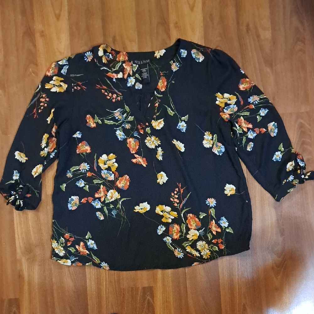 Elegant Floral Black Blouse